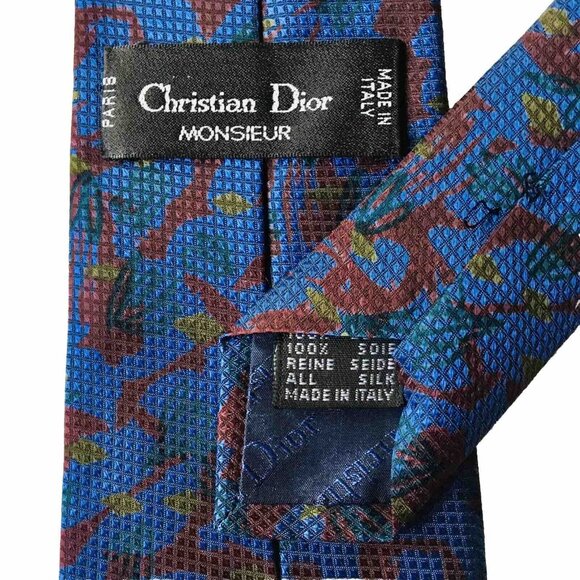 Christian Dior Monsieur‎ Silk Blue Green Burgundy Pattern Necktie Mens Tie Italy - Picture 4 of 4